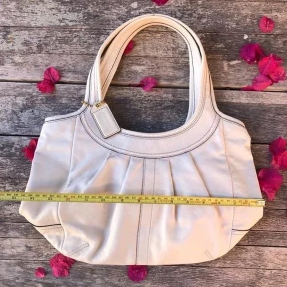 Coach Ergo Ivory Pleated Top Plaid Lining Leather Tote - Picture 5 of 6